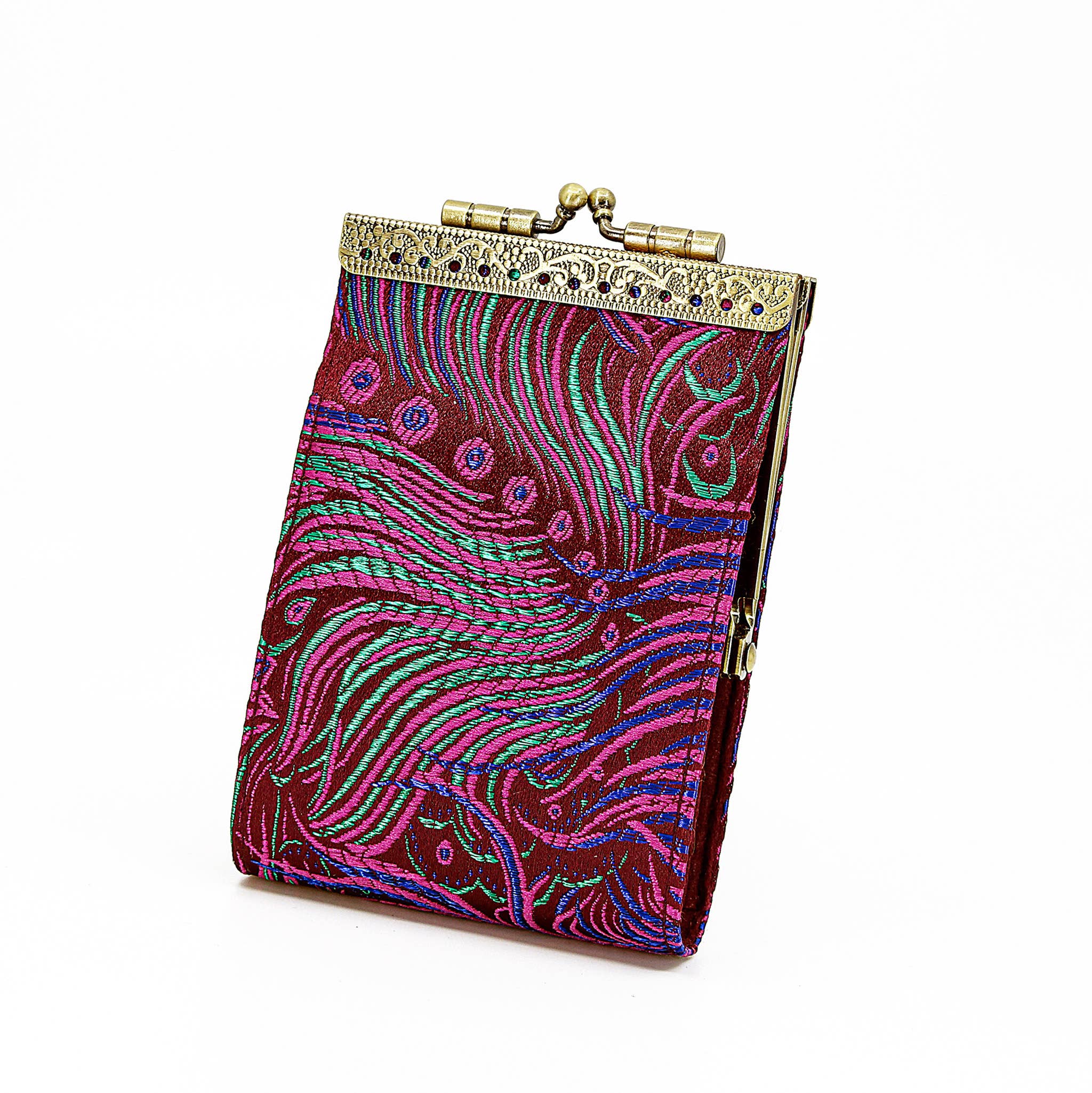 Brocade Peacock Feather Pattern Card Holder with RFID The